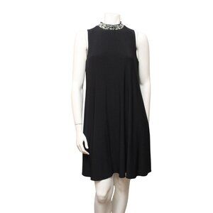 Jessica Howard Black Knit Beaded Rhinestone Sleeveless Neck Halter Dress Size 8
